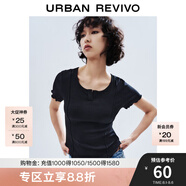 UR2025秋季新款女裝休閑簡(jiǎn)約木耳邊修身短袖T恤UYY450059 正黑 XL