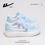 回力小白鞋女2026春季新款網(wǎng)面透氣蝴蝶結帆布鞋復古百搭德訓鞋女 淺藍米739單網(wǎng)款 35