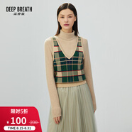 深呼吸DEEP BREATH女裝V領(lǐng)格紋拼色造型純棉針織衫馬甲A300360 綠卡格 M (3碼)