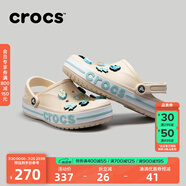 crocs卡駱馳洞洞鞋貝雅卡駱班輕便耐磨一腳蹬休閑鞋|205089 冬日白/彩色-1LI 36 /37(220mm)