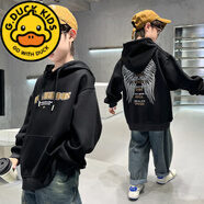 G.DUCKKIDS男童連帽衛(wèi)衣春秋款2025新款中大童洋氣男孩秋季兒童炸街上衣潮酷 黑色 8-9歲 cm【無帽繩】 140