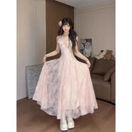 蕓蕁裙子女夏季2025新款純欲風(fēng)粉色刺繡花朵吊帶連衣裙女夏季海邊度假 粉色吊帶裙(長(cháng)款) M 【建議95-105斤】