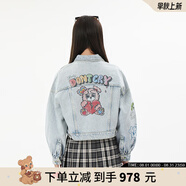LALABOBO卡通涂鴉牛仔外套女2025新款設(shè)計(jì)感寬松休閑夾克上衣LBEA-WSJW16 中藍(lán)白 常規(guī) S