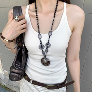 智宙復古民族風(fēng)水晶蝴蝶豹紋串珠項鏈平安扣澀谷辣妹y2k亞文化飾品 【黑色珠鏈豹紋】