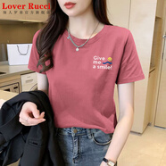 LOVER RUCCI2025新款夏裝皮粉色純棉短袖t恤女寬松正肩簡(jiǎn)約百搭圓領(lǐng)體恤上衣 6420皮粉 正肩短 袖 M (建議80-105斤)