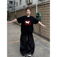 LXKP美式復(fù)古短袖t恤女夏季新款寬松顯瘦休閑韓版高級(jí)感短袖T恤 S (80-100斤）