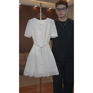 皮爾卡丹（pierrecardin）重工輕奢小香風(fēng)亮片連衣裙2025夏季新款優(yōu)雅顯瘦禮服a字短裙女裝 白色連衣裙 S 95斤以內(nèi)