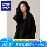 羅蒙（ROMON）針織衫女韓版時尚高級感開衫慵懶寬松中長款純羊毛加厚毛衣外套女 黑色 均碼