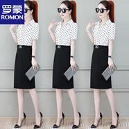 羅蒙（ROMON）官方假兩件襯衫裙夏天連衣裙2025新款夏季衣服女氣質(zhì)顯瘦小個(gè)子裙 白色波點(diǎn) M