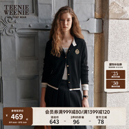 Teenie Weenie小熊針織開(kāi)衫女春季軟糯舒適簡(jiǎn)約休閑通勤針織毛衣外套女 黑色 S (160)