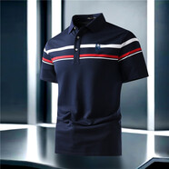 ROYAL PALM POLO SPORTS CLUB商務(wù)時(shí)尚男裝POLO衫男男士POLO衫短袖男翻領(lǐng)條紋衫透氣短袖 藏青色 2XL 160-180斤