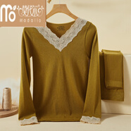 莫代爾秋衣褲秋褲套裝綿羊毛線(xiàn)衣蕾絲顯瘦棉毛衫保暖內衣女士秋春 姜黃色 女士保暖內衣套裝 否 x 均碼 80-140斤