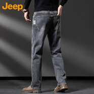 吉普（JEEP）牛仔褲男春秋季直筒寬松商務(wù)休閑褲子男士百搭男褲 黑灰色 34