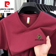 皮爾卡丹（pierre cardin）高檔棉質(zhì)v領(lǐng)短袖t恤男士夏季寬松休閑純色雞心領(lǐng)半袖體恤上衣 3331-安哥拉紅 M 165 - 建議100-115斤