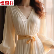 恒源祥氣質(zhì)白色雪紡連衣裙法式春夏新款高端精致長(cháng)裙睡裙長(cháng)款禮服裙子潮 米白色 M 85-100斤