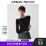 UR秋季新款女裝慵懶休閑一字領(lǐng)修身長袖T恤UWM440026 黑色 (建議拍大一碼) L