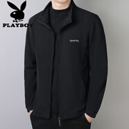花花公子（PLAYBOY）搖粒絨男士夾克外套30-40歲45休閑立領(lǐng)抓絨上衣加厚保暖衛(wèi)衣開衫 黑色【常規(guī)】921 薄款 M =95-110斤