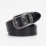 紫心竹皮帶女士真皮裝飾牛仔褲寬腰帶女簡(jiǎn)約百搭時(shí)尚休閑褲帶針扣配裙子 008#黑色 105cm 體重115-125/褲碼31-32