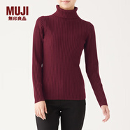 無(wú)印良品 MUJI 女式 寬羅紋 高領(lǐng)毛衣 長(zhǎng)袖針織衫  W9AA872 紫紅色 L