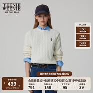 Teenie Weenie小熊毛衣女春季簡(jiǎn)約運動(dòng)綿羊毛圓領(lǐng)絞花針織毛衣女 象牙白 S