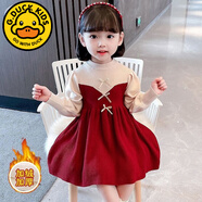 G. DUCKKIDS公主裙冬季加絨加厚女童冬連衣裙2025新款洋氣公主風毛衣連衣裙爆 酒紅色加絨 100 建議身高90厘米左右
