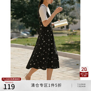 自巧小個子碎花吊帶連衣裙女夏新款梨形身材a字中長裙子22ZQ2103 黑底白花 XS