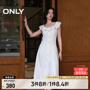 ONLY2025夏季新款減齡飛袖荷葉領(lǐng)拼接牛仔裙連衣裙女|125242007 J2G米白色 M