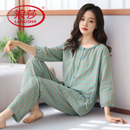 浪莎（LangSha）女士睡衣春夏季純棉七分半袖九分褲中年媽媽薄款大碼家居服兩件套 GZJ1207 【純棉套裝】 XL 【120-140斤】