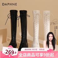 達(dá)芙妮（DAPHNE）官方靴子女長(zhǎng)筒靴女騎士靴2024年厚底顯瘦馬丁靴女秋冬款高筒女靴 黑色【常規(guī)單里款】 37