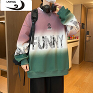 浪古 LAWKUL秋季漸變衛(wèi)衣2024新款男士潮牌圓領(lǐng)休閑上衣服美式寬松長(zhǎng)袖男t恤 紅綠色 M