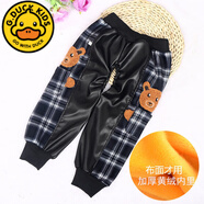 G.DUCKKIDS秋冬新款嬰兒隔尿皮褲寶寶防水皮褲兒童開(kāi)檔防尿褲男女童外穿罩褲 半皮半布大格小熊 均碼 大號(hào)(14-26個(gè)月)