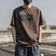 班尼路純棉短袖T恤男夏季日系ins潮流潮牌復(fù)古半袖寬 咖啡色【方格】 S 70-95斤