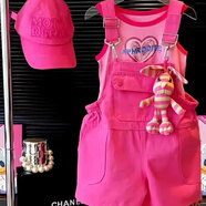 巴布豆卡樂(lè )女童背帶褲套裝夏季2025新款兒童洋氣時(shí)髦韓系女孩夏日多巴胺穿搭 單件-粉色背帶褲 110