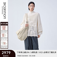 例外（EXCEPTION）女裝秋冬款毛針織衫蝙蝠袖鏤空舒適寬松長(zhǎng)袖毛衣女 米白 M