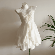 POSHOP  人魚戀歌 vintage復(fù)古雪紡上衣套裝  顯瘦夏季上衣兩件套 杏色雪紡吊帶+半身短裙（2件套） XL