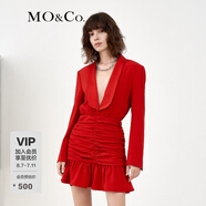 MO&Co.春季抽褶深V領(lǐng)禮服式紅色連衣裙MBB1DRS063moco 寶石紅色 S 160