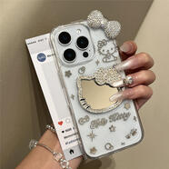 Xins少女水鉆Kitty貓鏡子適用蘋果16promax手機殼iPhone15滴膠14新款蘋果13 1VIVO小米華為蘋果OPPO 透明水鉆Kitty鏡子+蝴蝶結(jié) iPhone6plus
