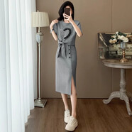 Mad Cortes休閑時尚套裝裙夏季顯瘦氣質(zhì)減齡洋氣韓版女士運動風半身裙兩件套 灰色 L （111-120斤）
