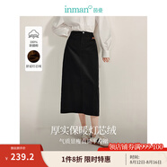 茵曼（INMAN）簡約百搭燈芯絨半身裙2024冬季女裝新款中高腰顯瘦全棉直筒裙 黑色 S