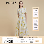 PORTS寶姿商場同款2022春夏新款女裝“絢爛夏花”印花連衣長裙 亞麻淺金印花 S (4)