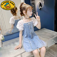 G.DUCKKIDS女童連衣裙夏裝2025新款洋氣時(shí)尚兒童裝韓版洋氣網(wǎng)紅女孩牛仔裙子 藍(lán)色 90 cm