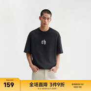 CHINISM  CH赤塵美式?jīng)龈兴俑啥绦鋞恤男士夏季潮流寬松休閑五分袖上衣 黑色 M