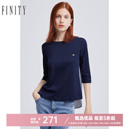 菲妮迪品牌女裝T恤春季時(shí)尚簡約氣質(zhì)休閑顯瘦上衣女 藏青色 XL