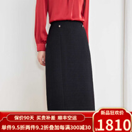 歐迪鳥半身裙2025春夏季新款新品西裝面料開叉通勤高腰直筒中長(zhǎng)裙子 黑色 均碼 M