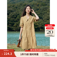 茵曼（INMAN）2025夏女新款田園娃娃裙切爾西領(lǐng)泡泡袖A字連衣裙 深褐色 -18525990 L