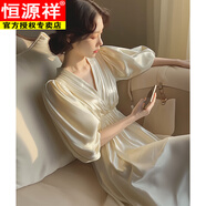 恒源祥桔梗法式連衣裙氣質(zhì)名媛高端女神范高級感白色緞面收腰長裙子夏季 白色連衣裙 M
