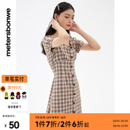 美特斯邦威格紋連衣裙女夏季新款舒適時(shí)尚校園風(fēng)高腰黑色女士裙子 咖色組 L 165 88A