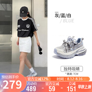 駱駝（CAMEL）【銀月】老爹鞋女撞色厚底休閑鞋 L24A255753W 灰/藍/白(透網(wǎng)) 40