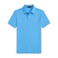 RRL RALPH LAUREN拉夫勞倫純色短袖polo衫男士小馬標(biāo)RL刺繡翻領(lǐng)體恤 湖藍(lán) L