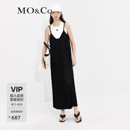 MO&Co.藝術(shù)亂褶露背吊帶連衣裙法式長(zhǎng)裙裙子綠色兩件套女防曬 黑色 M 165